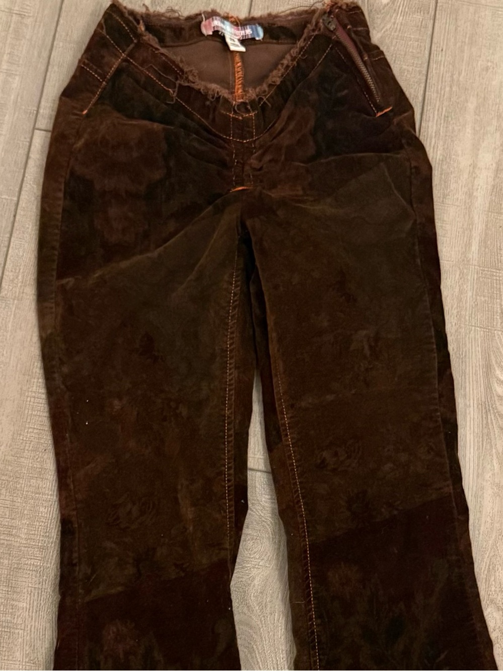 Urban Outfitters Velvet Corduroy  Brown Floral Stretch Frayed Waist Flares Sz 25